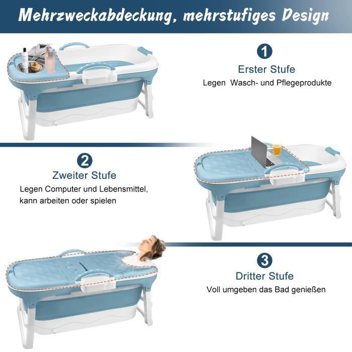 Bañera plegable para adultos LARS360, bañera portátil con tapa extraíble para baño, 118 x 60 x 53 cm