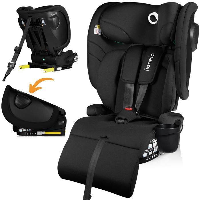 Seggiolino auto LIONELO Nelly i-Size 76-150 cm - ISOFIX - Pieghevole - Portabicchieri - Gruppo 1/2/3 - Nero