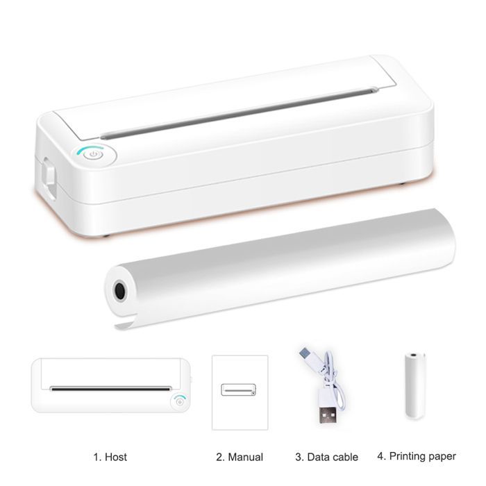 Portable thermal printer, A4 format, Bluetooth connectivity, suitable for home and office use