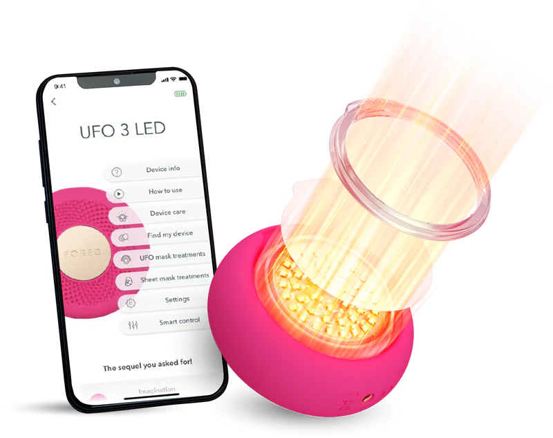 FOREO UFO™ 3 é um dispositivo sônico LED que acelera a ação da máscara com luz LED e NIR.