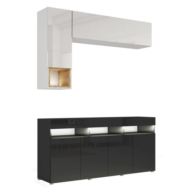 Meblościanka 175 cm do salonu PREMIUM biały/czarny