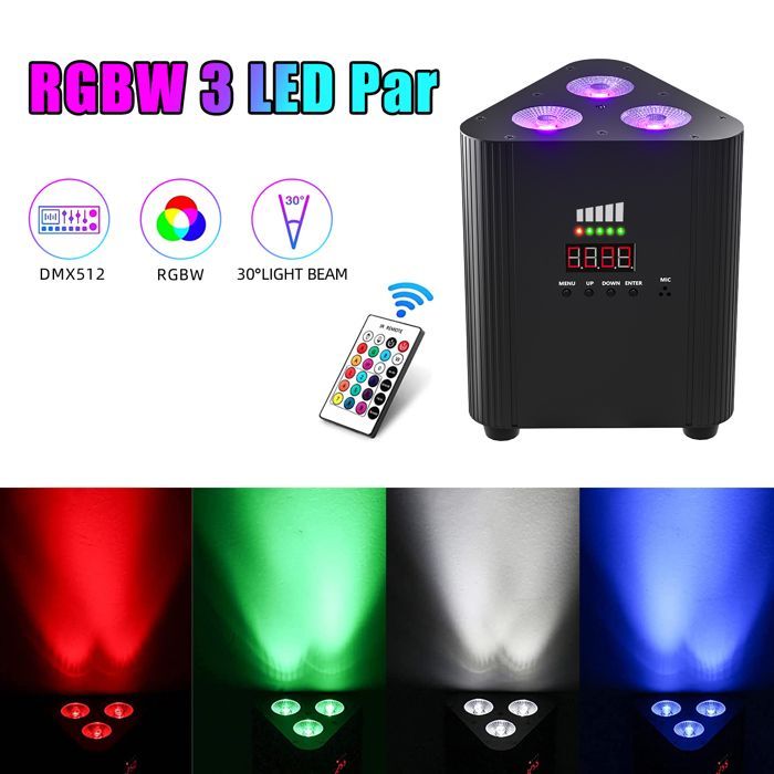 Luci da palcoscenico ricaricabili - UKING LED RGBW DMX per feste - Con telecomando per DJ, bar e discoteca - Confezione da 4