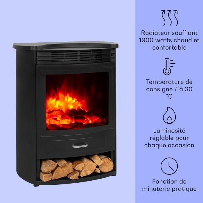 Chimenea eléctrica con efecto llama - Klarstein - 1900/950 W - Chimenea eléctrica independiente - Chimenea decorativa con mando a distancia