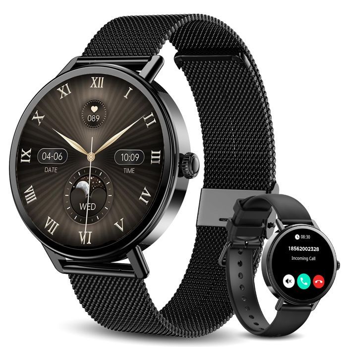 Smartwatch für Damen mit Bluetooth-Anruffunktion, 1,26-Zoll-HD-Display, Gesundheitsfunktionen für Frauen, über 100 Sportarten, Herzfrequenz-/SpO2-/Schlafüberwachung, Kalorienzähler, Geschenkidee für Frauen