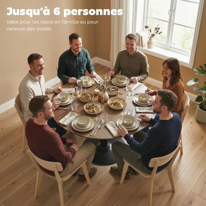 Mesa de comedor - HOMCOM - para 4-6 personas - redonda - tablero y base de acero grandes - Ø 110 x 78 cm - marrón