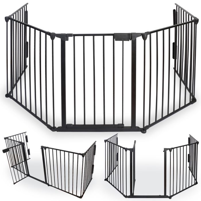 Barrière de protection, sécurité bébé/enfant/animaux L300 x H74.5 cm -  métal - FACILITYS - 5 panneaux + poignée sécurisée - noir