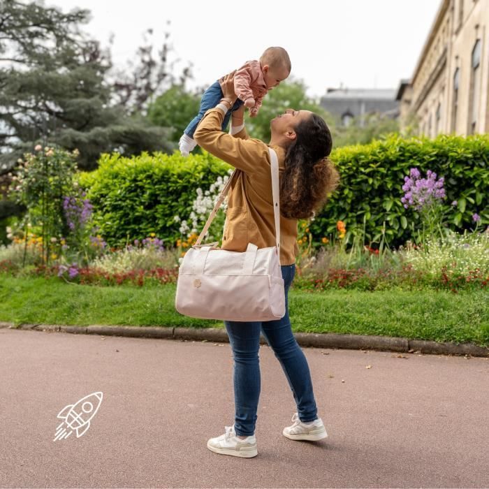 Borsa fasciatoio tascabile Badabulle - Include fasciatoio, copertura isolante, pochette e attacchi per passeggino - Crema, rosa chiaro