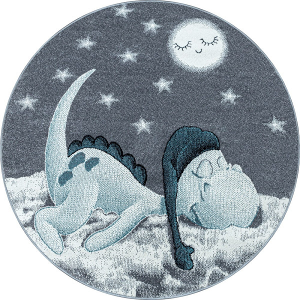 Dywan dziecięcy Bambi Dino pastelowo niebieski koło 120x120