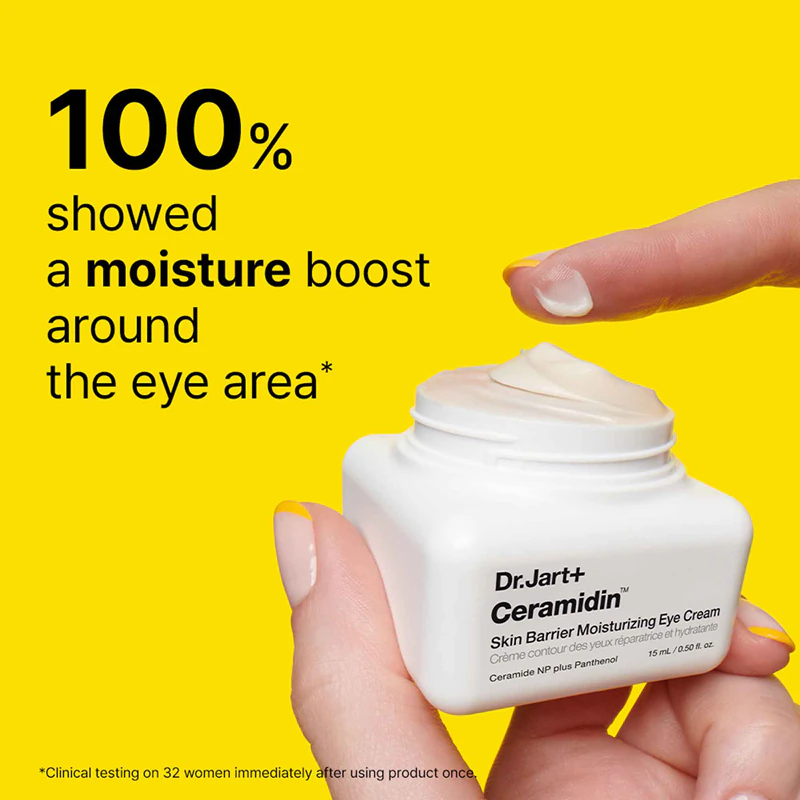 Creme hidratante para a área dos olhos Dr. Jart+ com ceramidas para fortalecer a barreira cutânea.