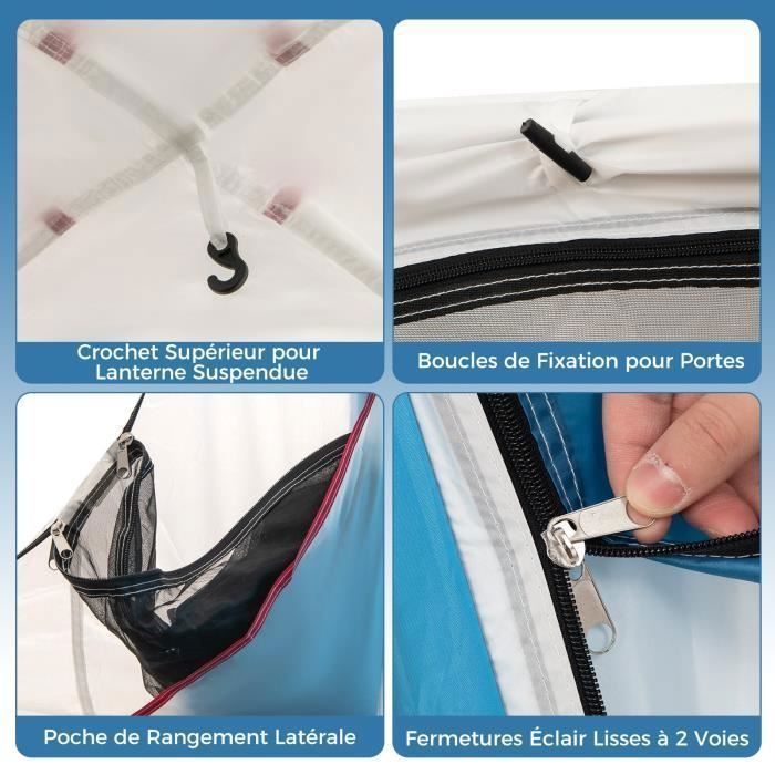 Tienda de campaña portátil COSTWAY para 5 personas, 248 x 248 x 230 cm - Poliéster impermeable - 2 puertas, 3 ventanas - Postes de fibra de vidrio