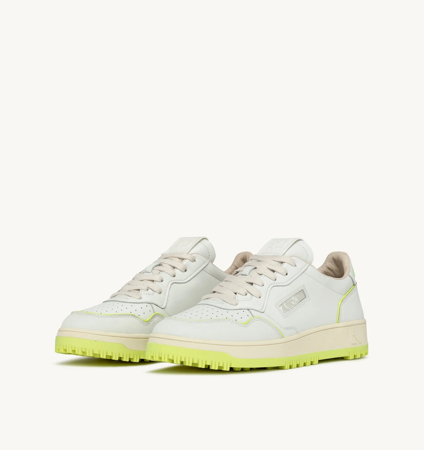 TENIȘI GOLF JOS DIN PIELE ALB ȘI GALBEN FLUORESCENT