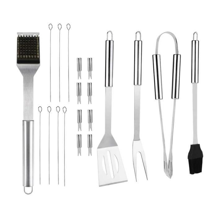 Kit d'outils de barbecue - HOMYL - 20 pièces - Acier inoxydable - Rangement en nylon - Nettoyage facile