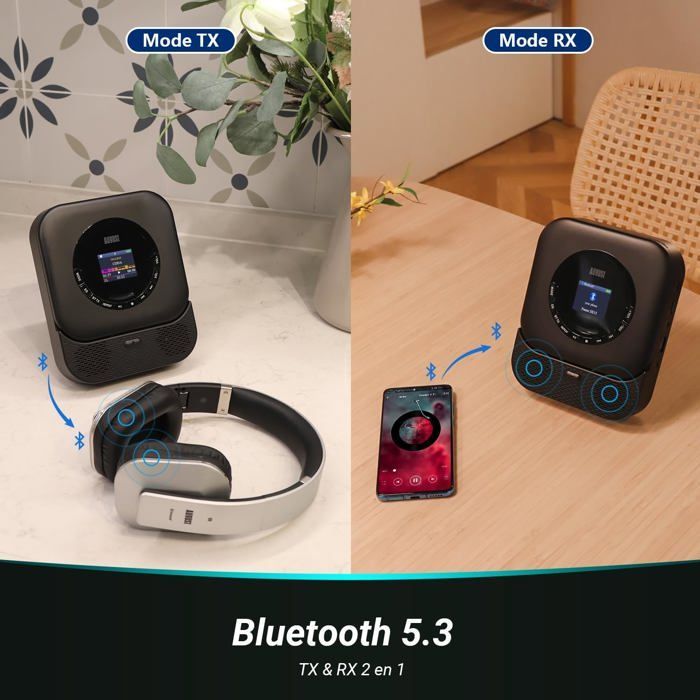 Leitor de CD portátil August SE15 com Bluetooth 5.3 e alto-falantes estéreo integrados.