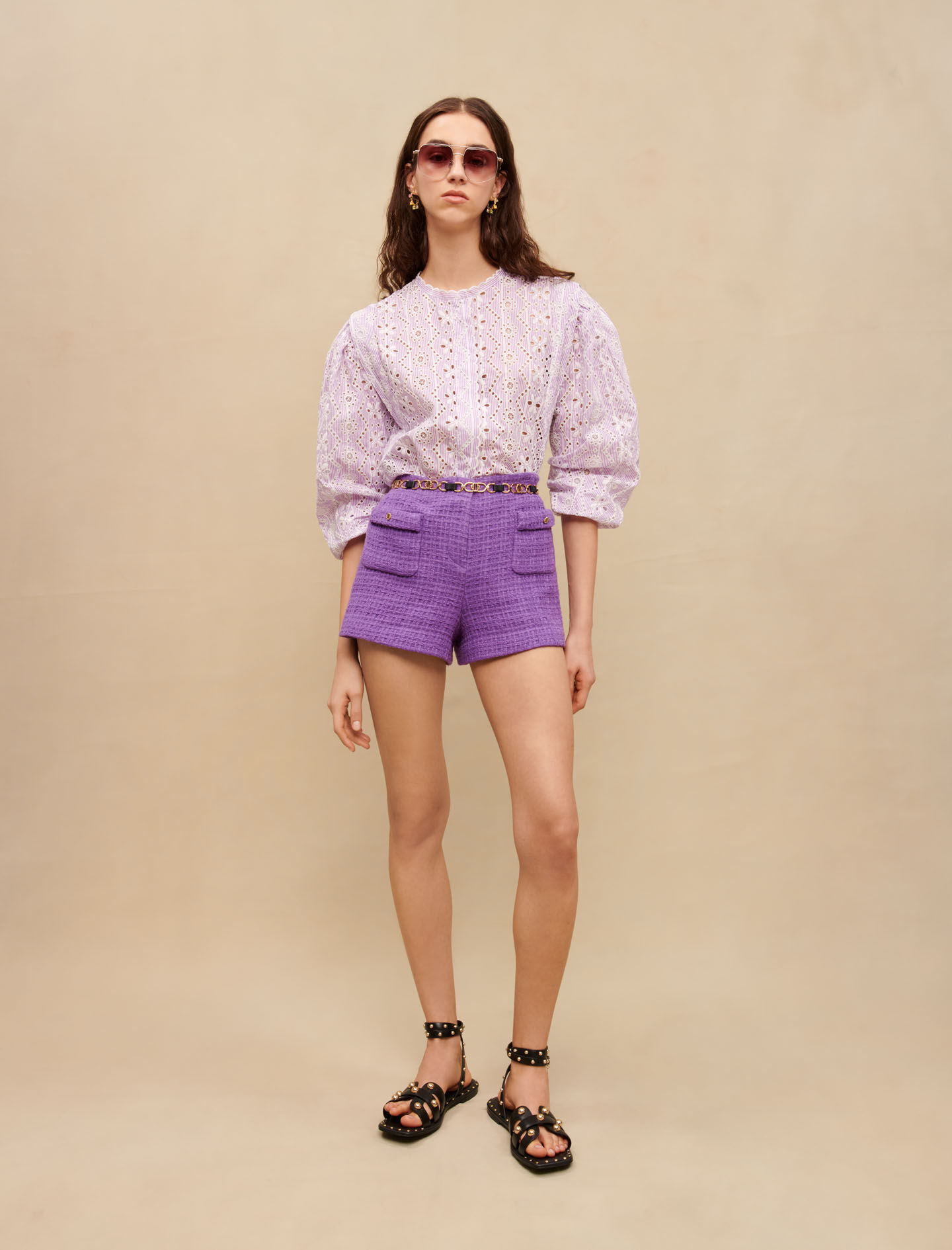 Tweed-shortsit - Violetti