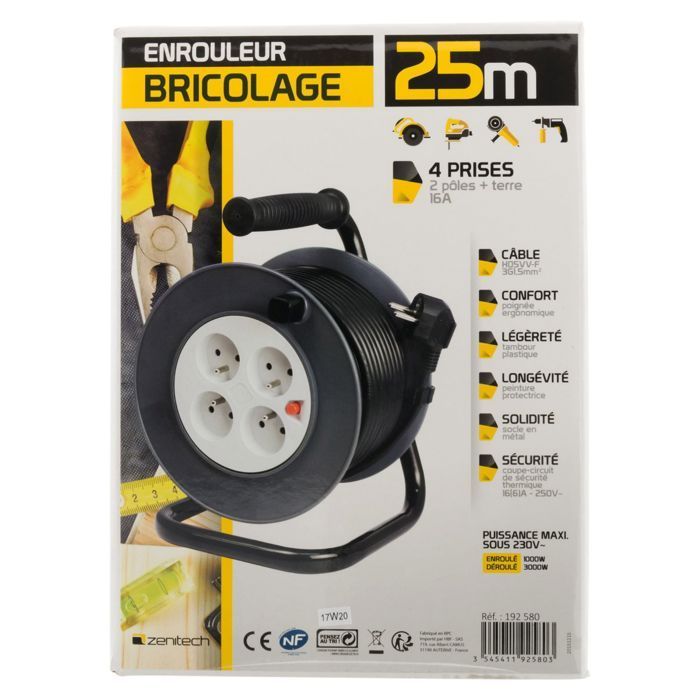 Carrete de cable eléctrico de 25 m y 3 x 1,5 mm