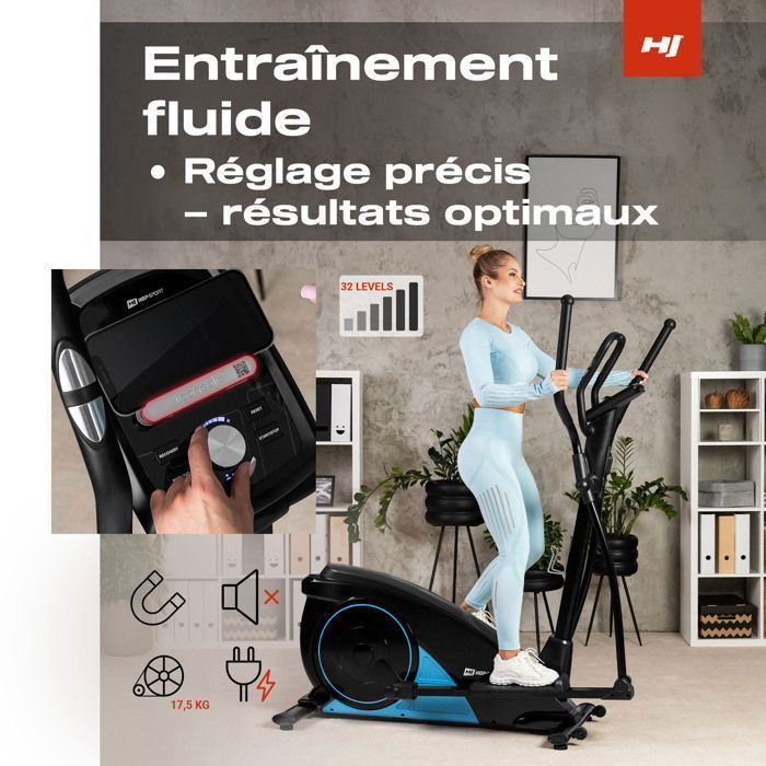 Blaze HS-060C Indoor Elliptische Trainer, 17,5 kg vliegwiel, 32 niveaus elektronische weerstand, Bluetooth, USB