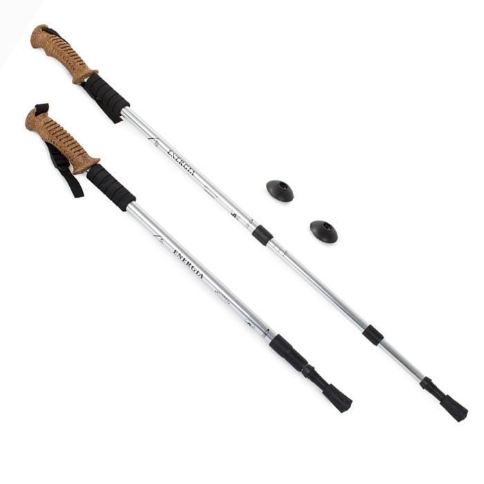 2 BASTONES DE CAMINAR NÓRDICOS ENERGIA DE MADERA Y ALUMINIO, 3 BASTONES DE CAMINAR PLATEADOS CON RESORTE RESISTENTE A LOS GOLPES