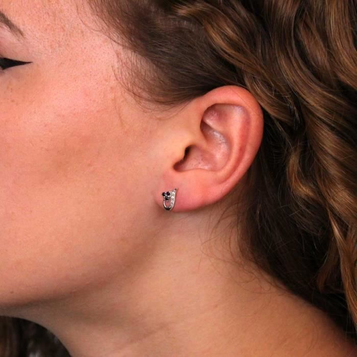 Pendientes de oro blanco con zafiros azules y circonitas cúbicas para mujer - Pendientes de botón - 375/1000