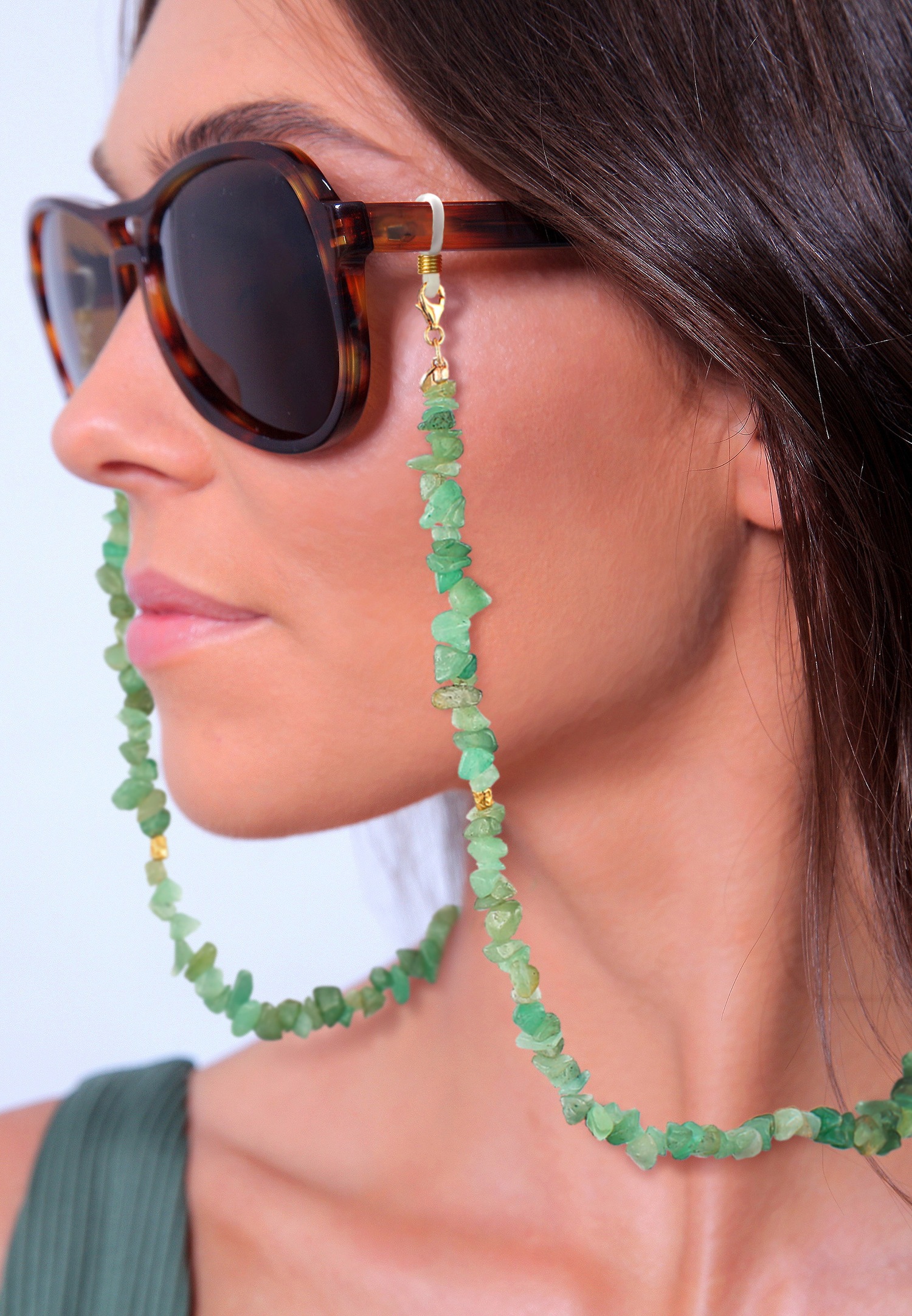 Elli PREMIUM Elli PREMIUM Accessoires de bijouterie Femmes Collier à lunettes Splitter Nature avec pierres d'aventurine en argent sterling 925 plaqué or
