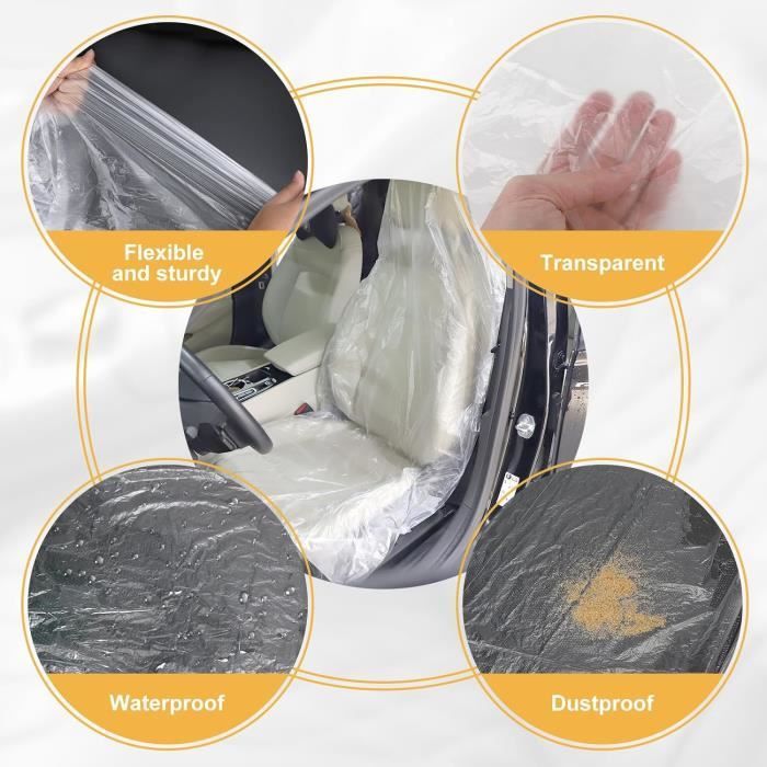 Fundas desechables de plástico para asientos de coche - Paquete de 100 - Resistentes a la suciedad y al polvo