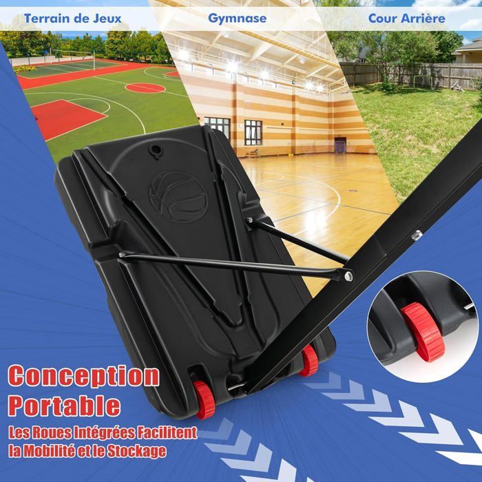 Aro de baloncesto independiente COSTWAY, altura ajustable de 105 a 260 cm, tablero de 82 cm, 2 ruedas, base rellenable de 35 L, balón y bomba incluidos.