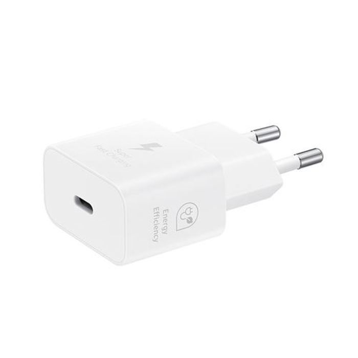 Cargador para teléfono móvil Samsung, cargador de pared rápido de 25 W, puerto USB tipo C, blanco.