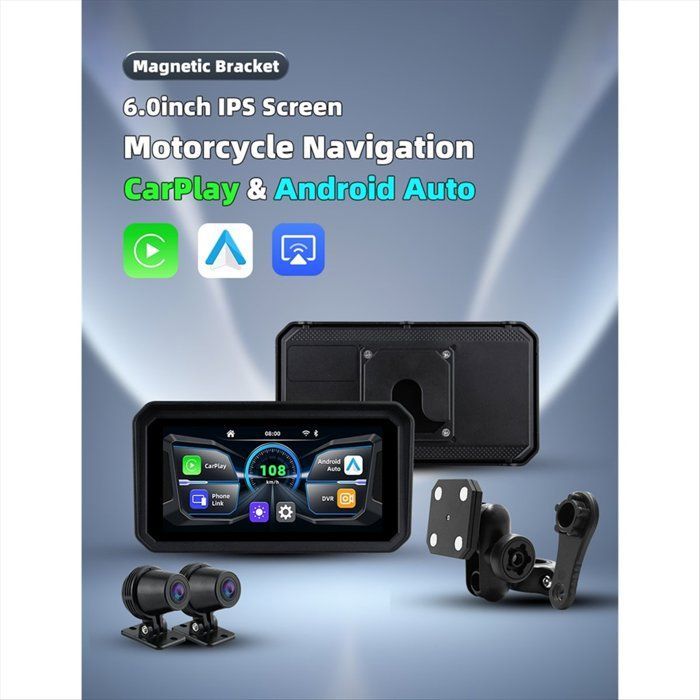 Pantalla de navegación digital portátil de 6,25 pulgadas para salpicadero de motocicleta, monitor inalámbrico con CarPlay y Android Auto.
