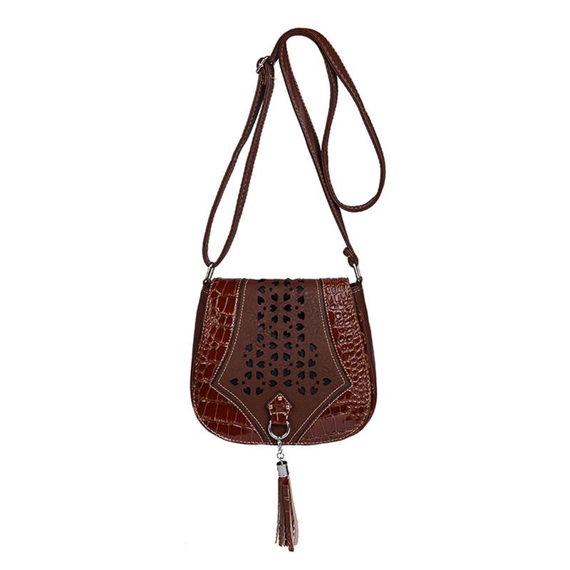 Tendance mode FEMME Sac bandoulière petit modèle style vintage simple motif crocodile bohème ajouré à pompons