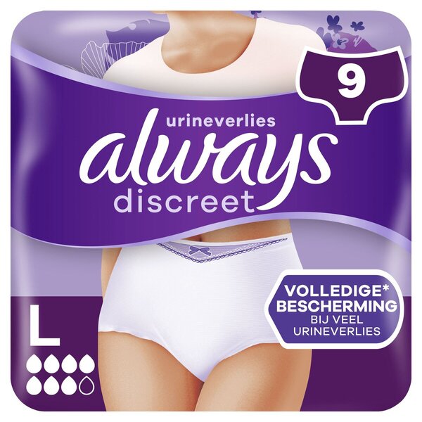 Always Discreet Incontinence Pants<br>Medical device - white, size L, 9 pieces