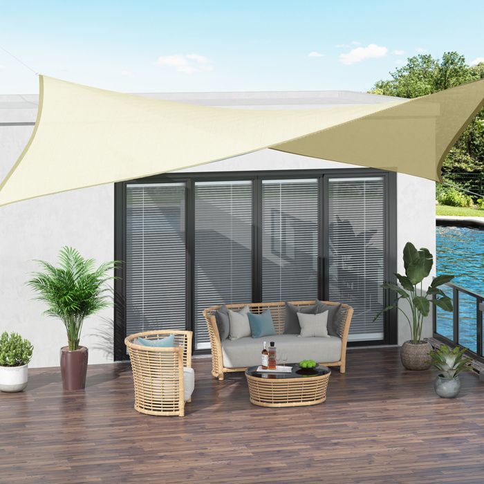 Voile d'ombrage - Outsunny - rectangulaire 3x3 m polyéthylène haute densité protection UV - PE - crème