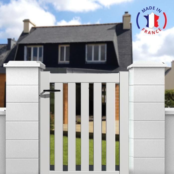 Puerta de aluminio, diseño calado, tamaño kit, dimensiones: 1000 mm (entre pilares) x 1200 mm (ancho) x 1200 mm (alto), color: blanco (RAL 9010).