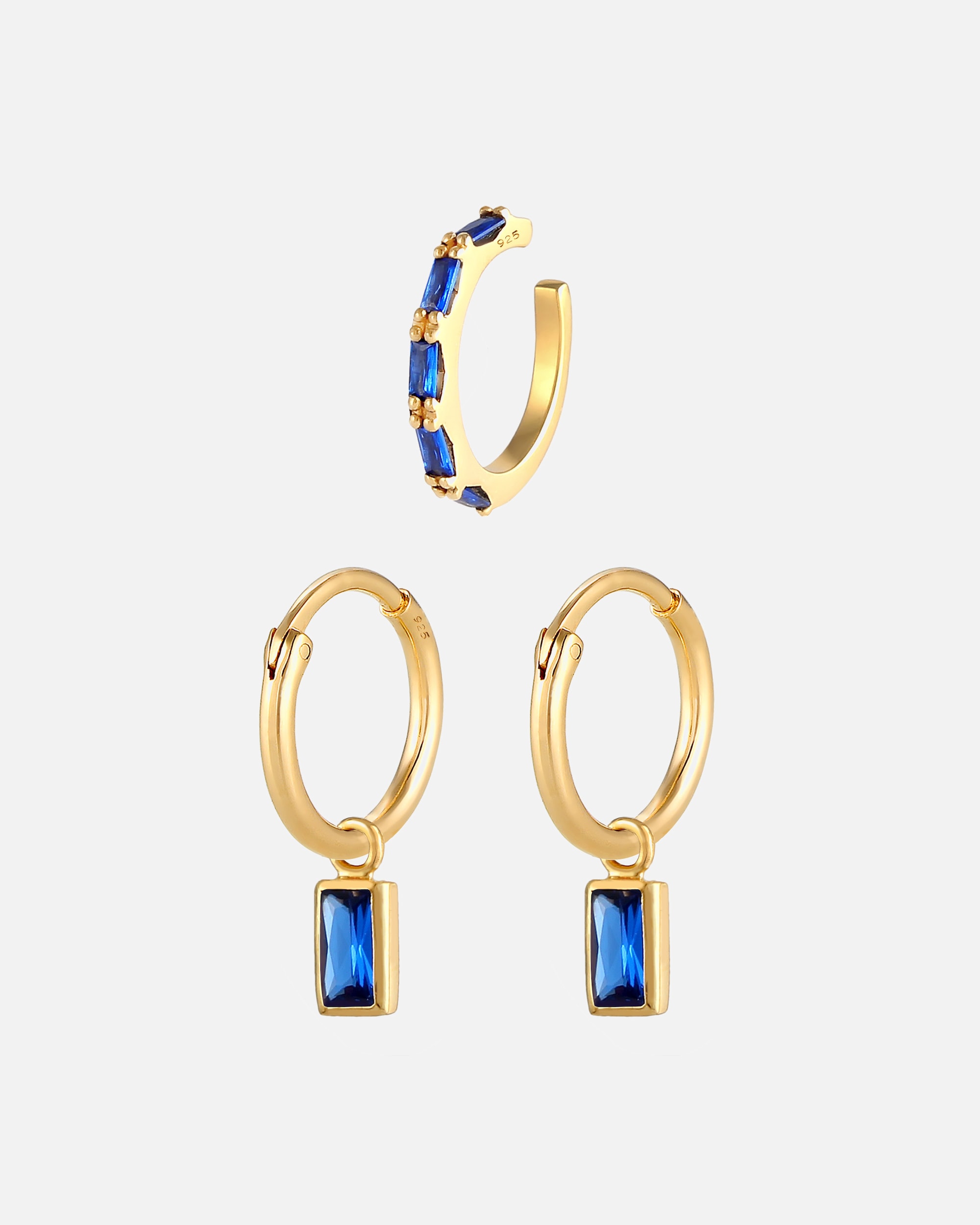 Elli PREMIUM Boucle d'oreilles pour dames modernes et élégantes avec saphirs en 925/1000 argent massif et plaqué or