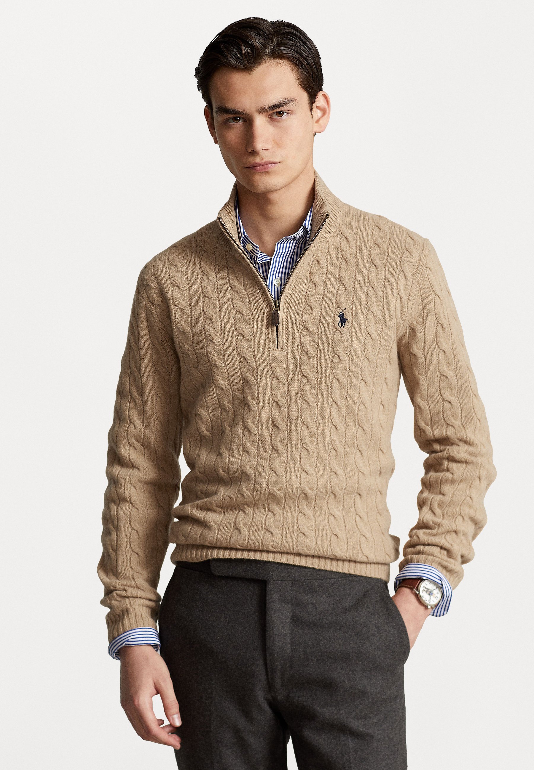 Polo Ralph Lauren kabelgebreide wollen en kasjmier trui - Trui - camel melange