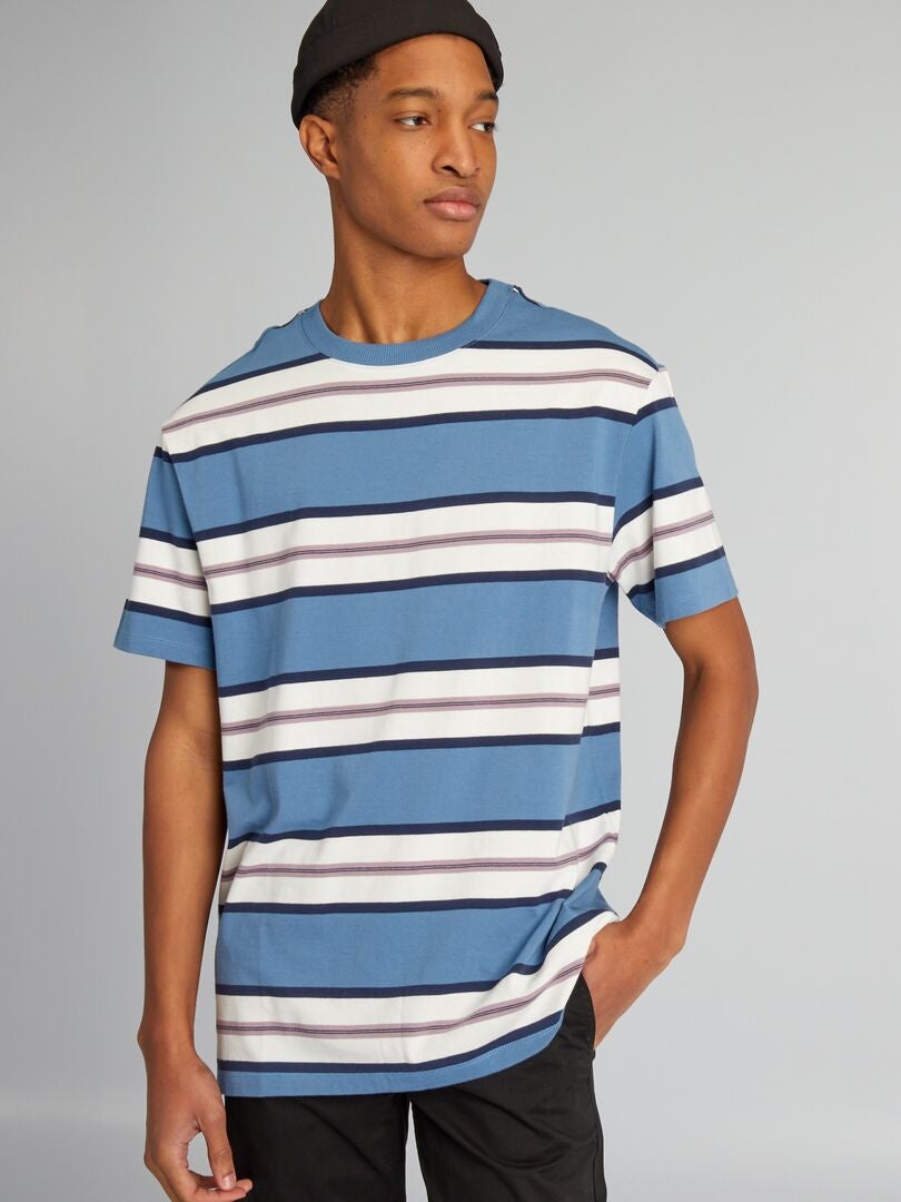 Gestreept jersey T-shirt voor personen langer dan 190 cm - BLAUW