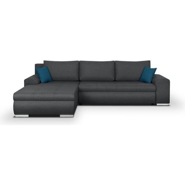 Divano letto angolare reversibile a 5 posti di produzione indiana - Tessuto grigio scuro - L 289 x P 94/188 x H 88 cm