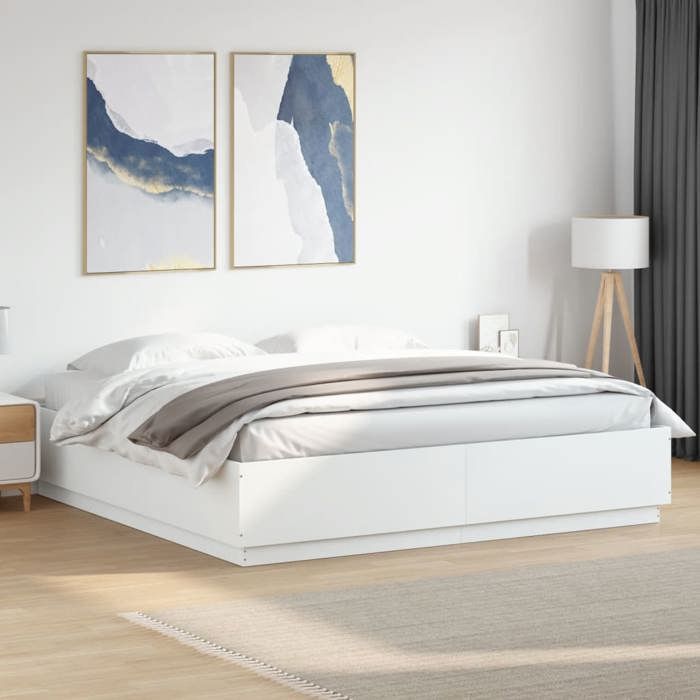 Estructura de cama vidaXL con luces LED, cama doble con somier de láminas, cama para dormitorio de adultos, moderna, blanca, 180x200 cm, 3209590