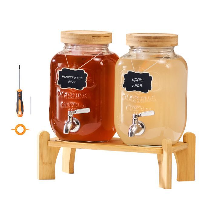 Distributore di bevande VEVOR - Capacità 3,8 litri, confezione da 2 - Fontana d'acqua in vetro - Eroga acqua, succo di frutta, limonata, tè freddo