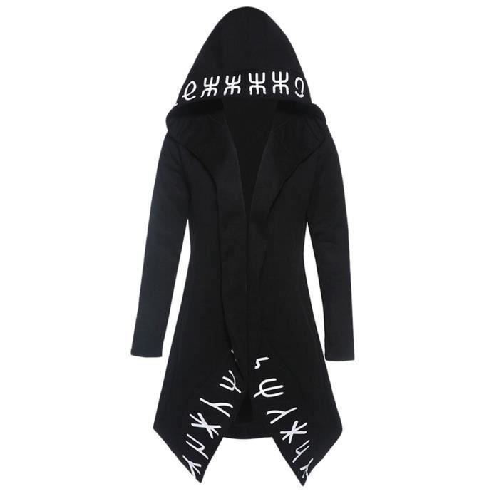 Sudadera para mujer - FUNMOON - Estampado retro punk - Manga larga - Cuello con capucha - Negra