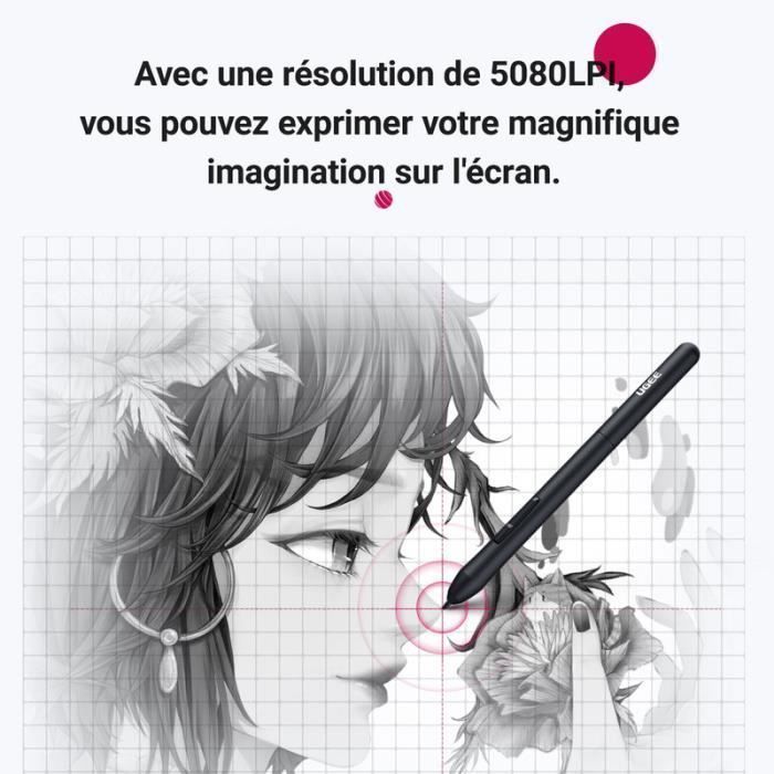 Tavoletta grafica UGEE M708 ultrasottile da 10x6 pollici con stilo senza batteria, 8192 livelli di pressione e 8 tasti di scelta rapida per il disegno.