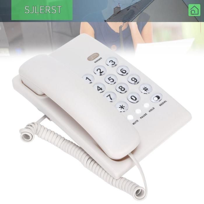 sjlerst téléphone de bureau KXT504 téléphone filaire de bureau téléphone fixe multifonctionnel à grand bouton gps detachee Blanc