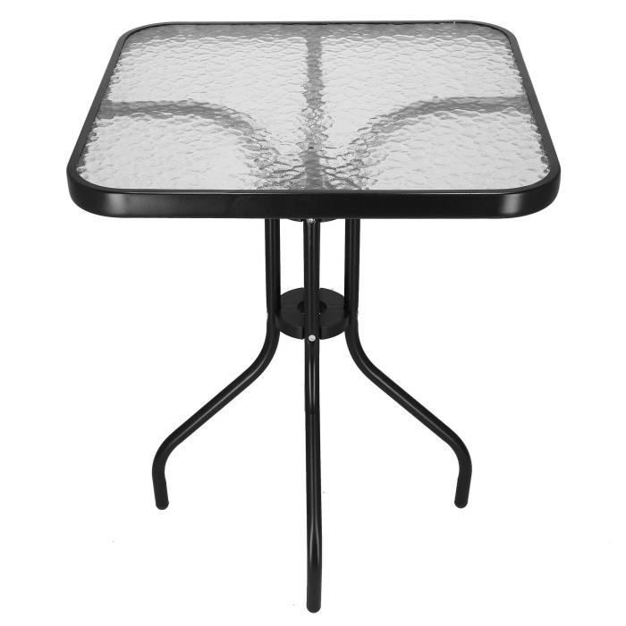 SPRINGOS Glazen tuintafel - Vierkant 60x60x70cm - Zwart metaal - Modern design