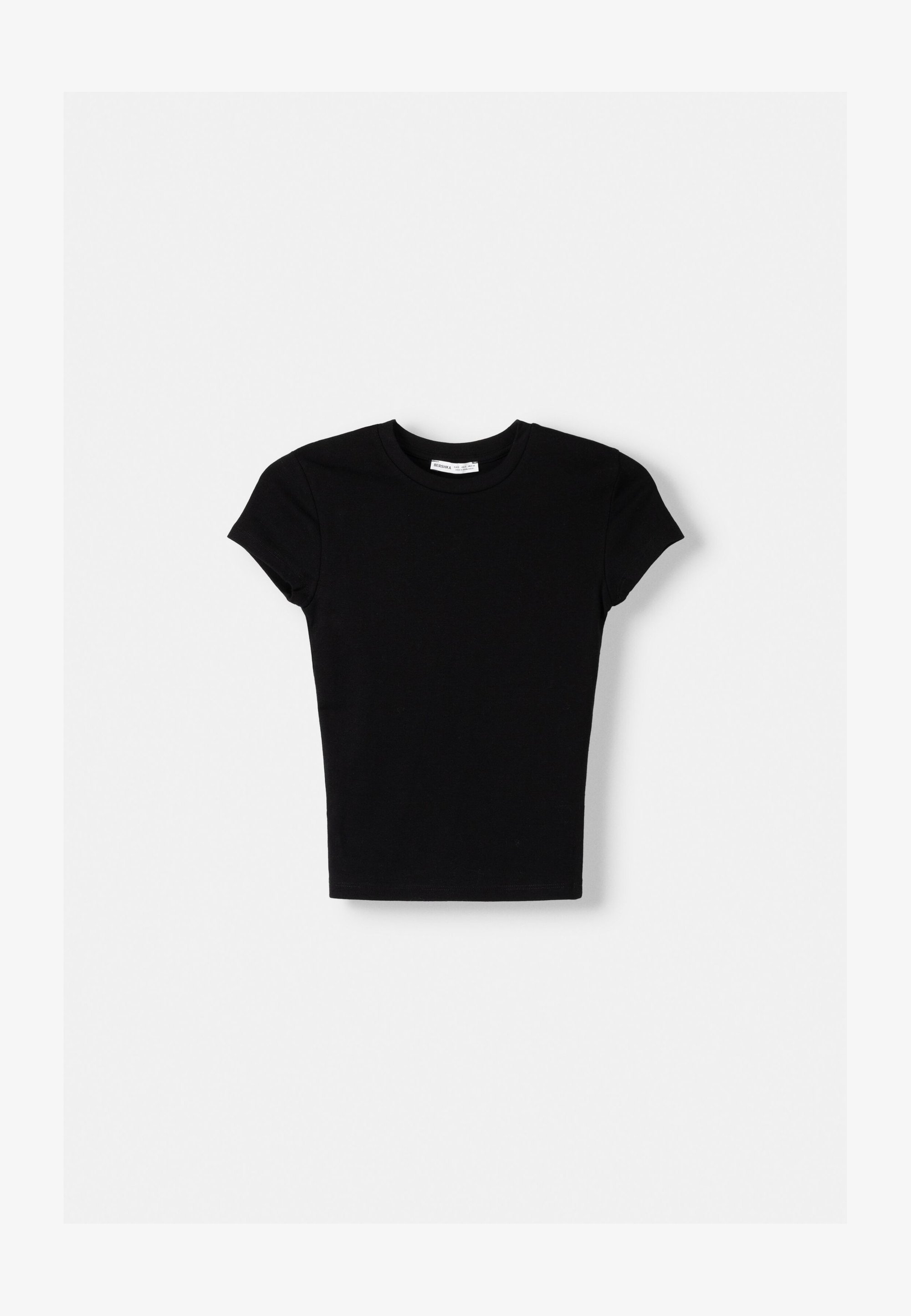 Bershka Kurzarm-T-Shirt mit Rundhalsausschnitt – Basic-Shirt – schwarz