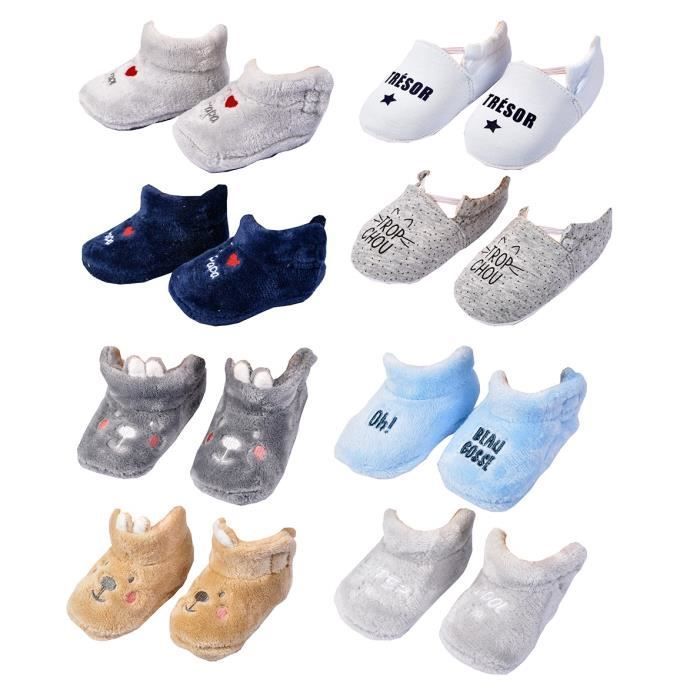 Chaussons bébé Cocooning Fantaisie - OZABI - Pack de 3 Paires Surprise BOYS - Gris - Tailles 0/6M et 6/12M