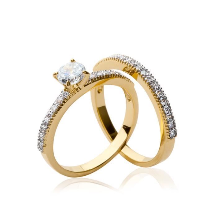 Anillo solitario de doble banda chapado en oro de 18 quilates