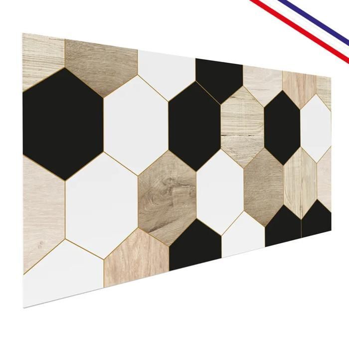 Crédence pour salle de bain en PVC style bois carreaux de ciment beige et noir 140x30 cm (en 2 bandeaux) - 99 Déco