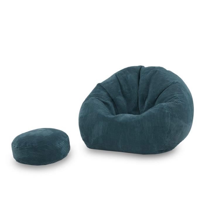 Silla tipo puf de pana color turquesa