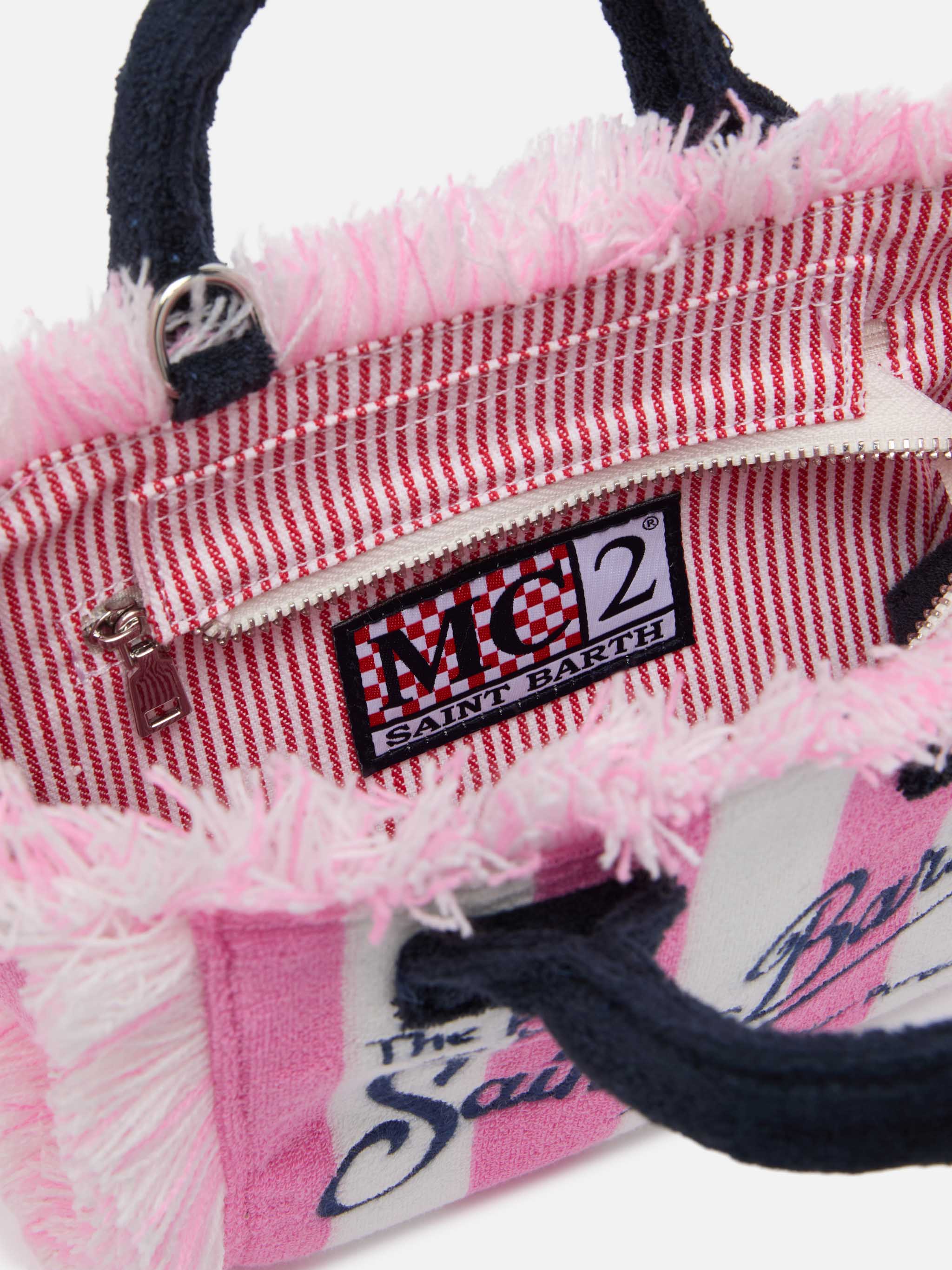 Mini toilettasje met roze streepjesprint
