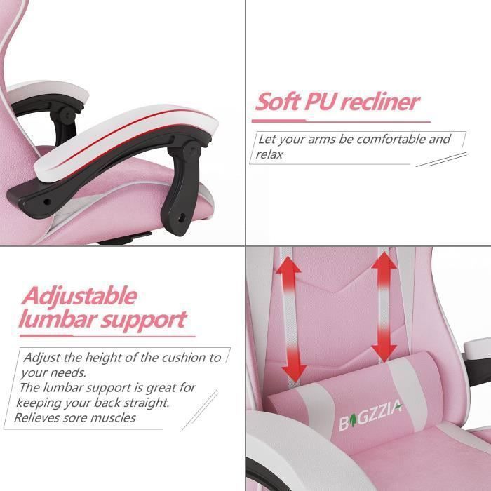 [Bigzzia] Silla gaming - Silla de oficina - Silla gaming giratoria ajustable - con cojín y respaldo reclinable Rosa