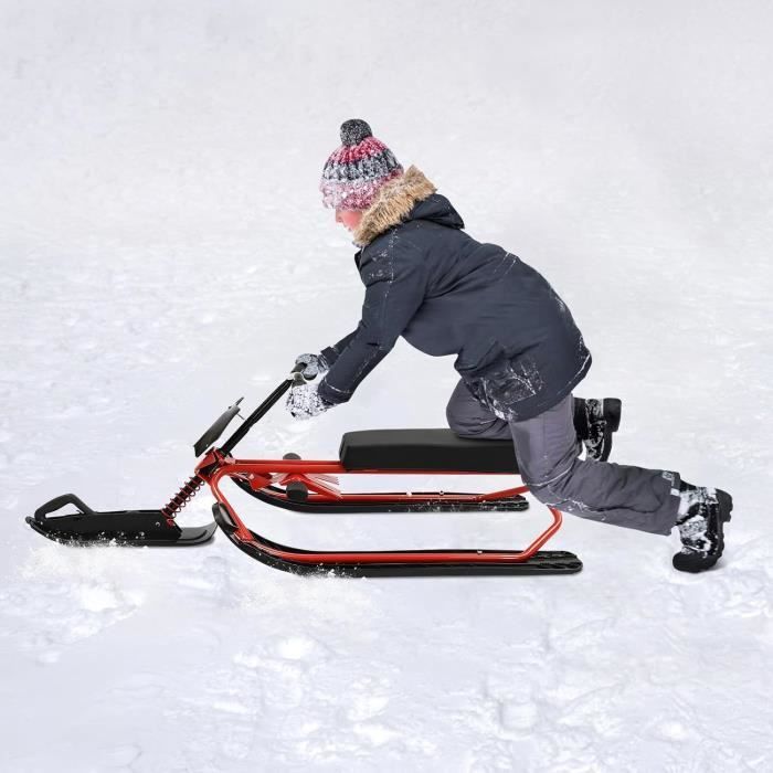 SKIBOB - BICICLETA DE ESQUÍ - Bicicleta de esquí para niños y adultos - con pedales antideslizantes - negro + rojo - hasta 80 kg