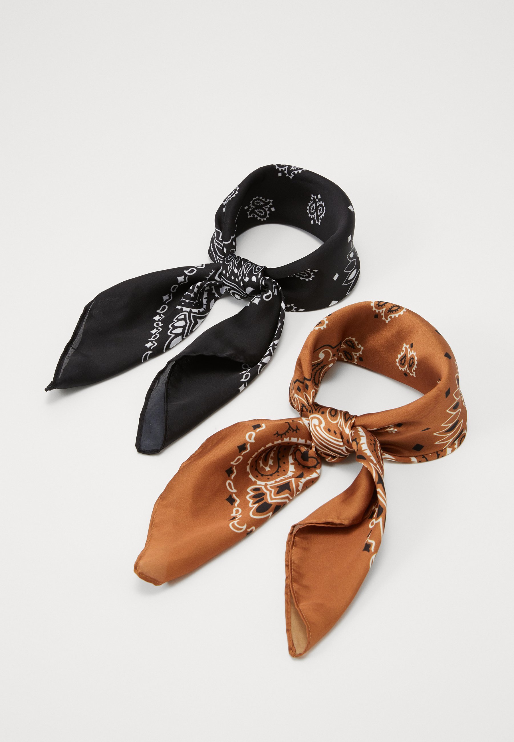Urban Classics BANDANA UNISEX 2-PACK - Foulard - zwart/cognac
